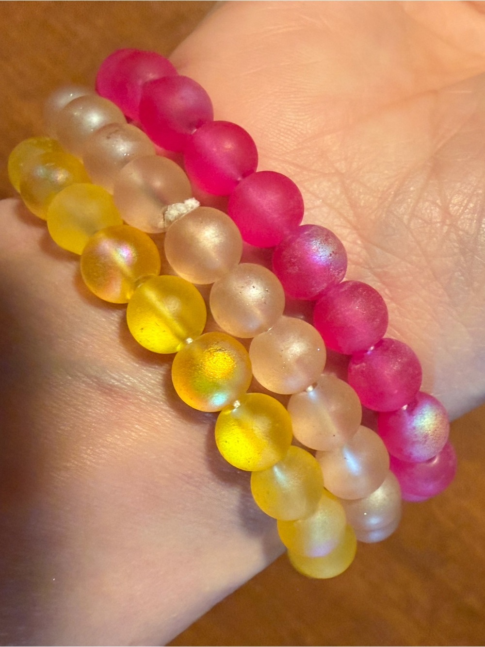 Pink, Yellow & Frosted Beaded Stretch Bracelet Set - Women Jewelry